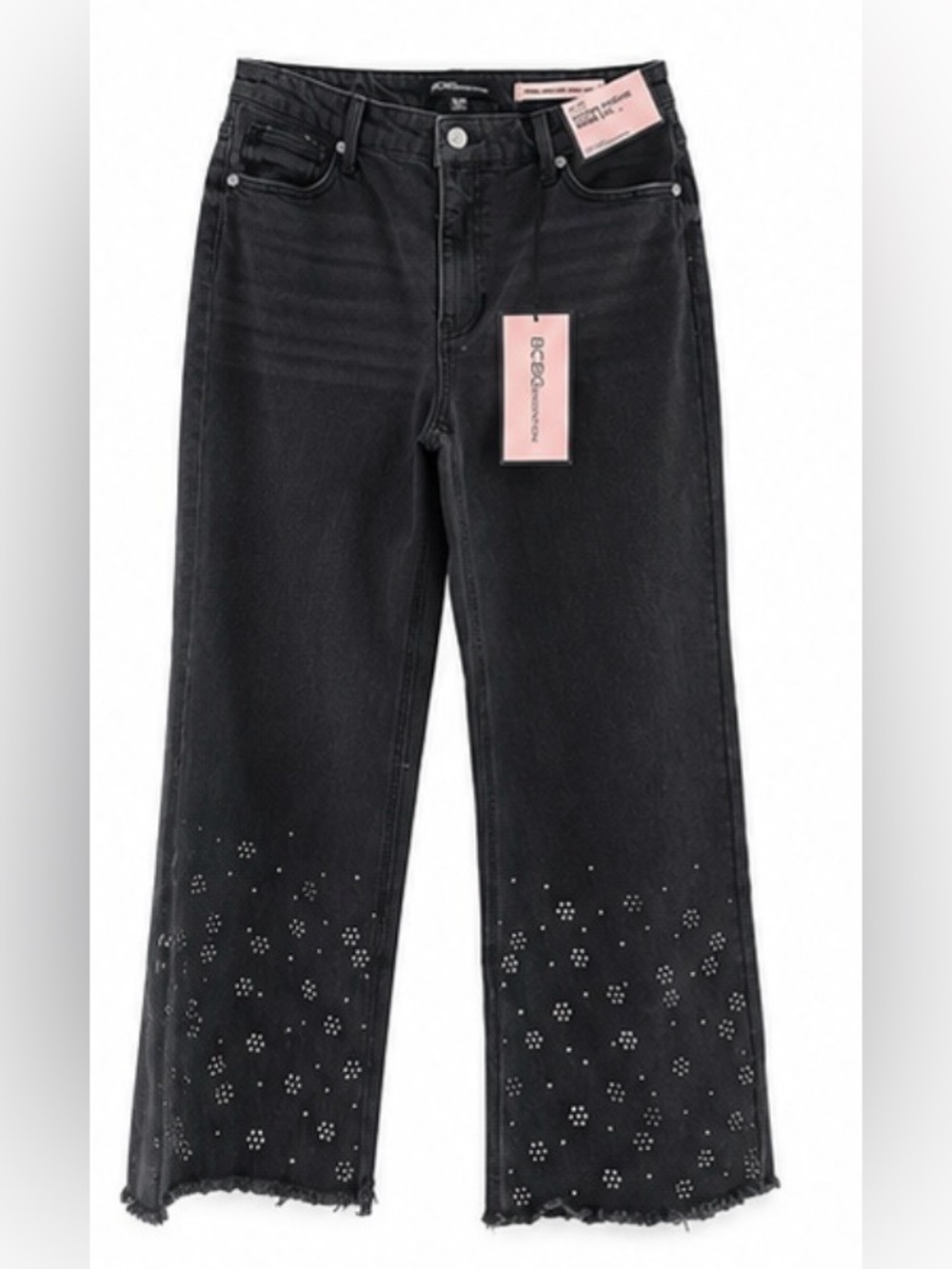 BCBGeneration Charcoal Embellished Wide Leg Jeans Size 27 NWT